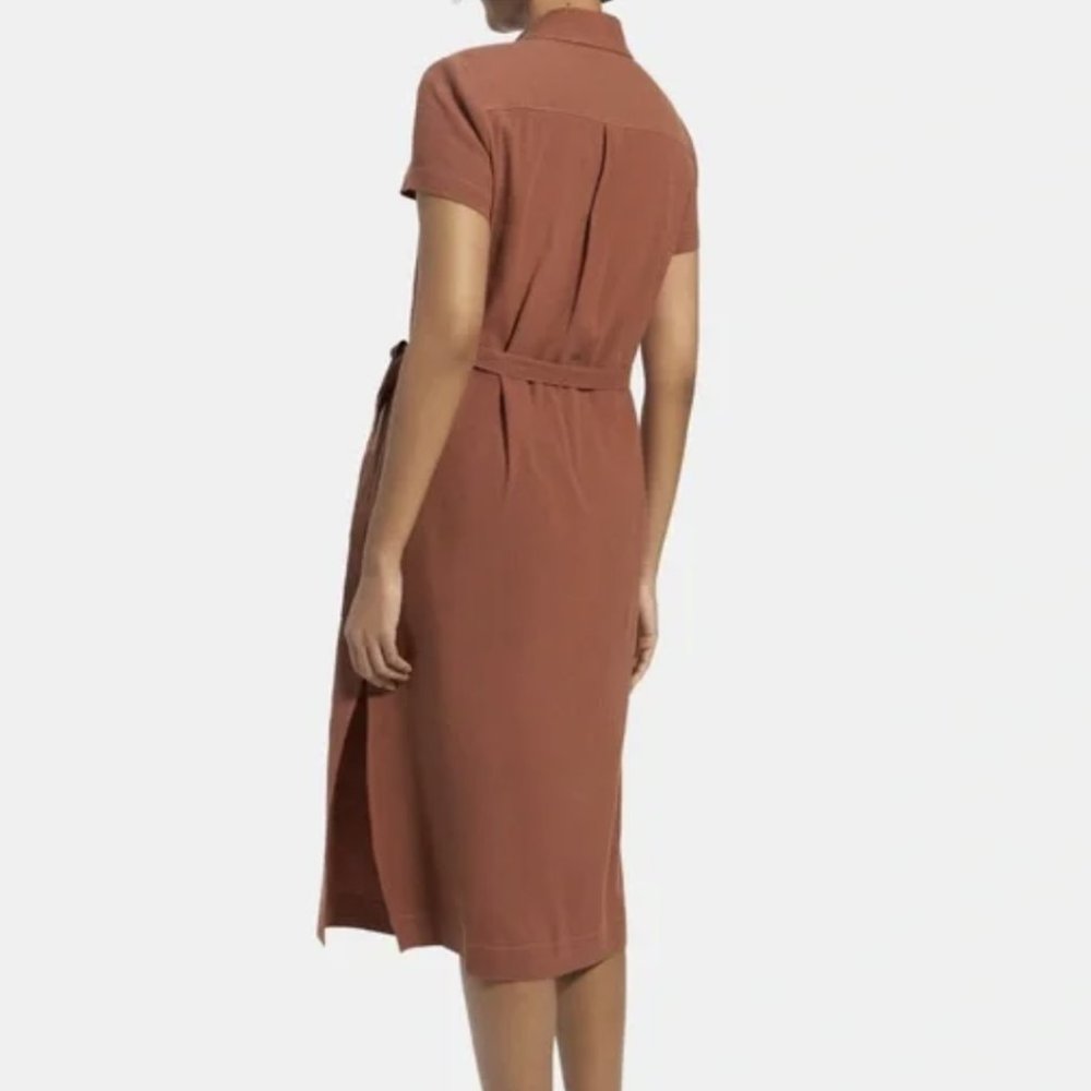 Theory Short Sleeve Shirtdress Linen Terracotta Soft Crunch Burnt Orange Size 4 - Picture 3 of 16
